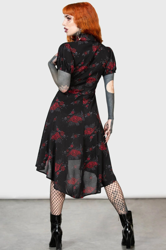 Killstar Pandoras Revenge Shirt Dress Hi-Lo Hem Roses and Skulls