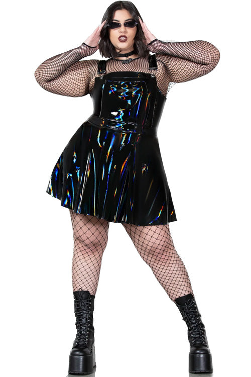 Killstar Paryce Alive Pinafore Shiny Oil Slick Fabric Wet Look PU