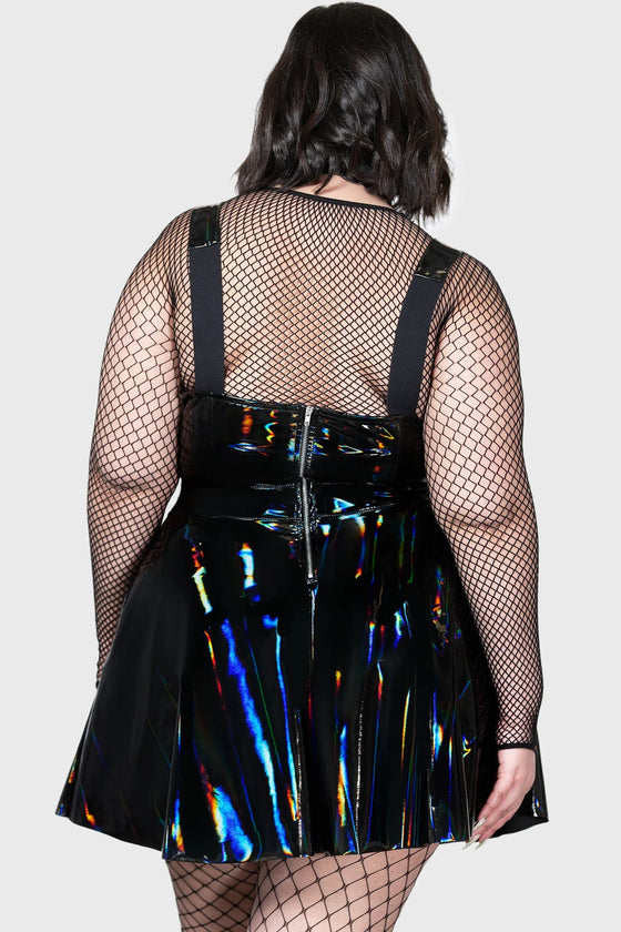 Killstar Paryce Alive Pinafore Shiny Oil Slick Fabric Wet Look PU
