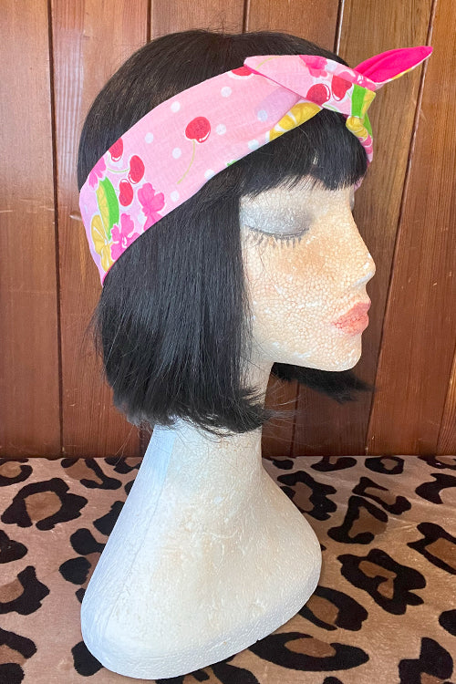 Reversible Wired Headband in Pink Fruity Print & Pink
