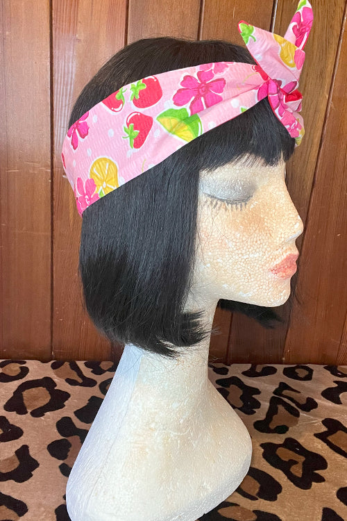 Reversible Wired Headband in Pink Fruity Print & Red