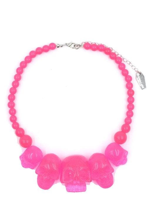 Kreepsville 666 Skull Necklace in Pink Glitter