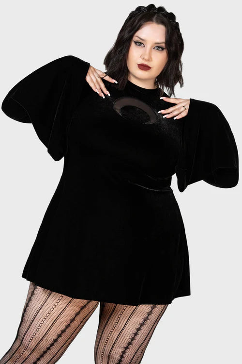 Killstar Reap Mini Dress Velvet Bell Sleeves Crescent Moon Cut-out Kitty Deluxe Killstar Reap Mini Dress Velvet Bell Sleeves Crescent Moon Cut-out Kitty Deluxe