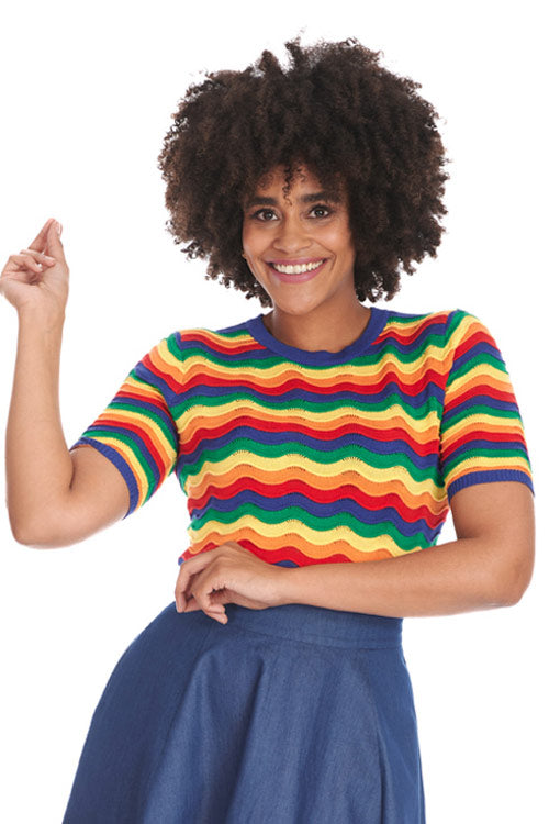 Banned Retro Rainbow Wave Top Knitted Jumper