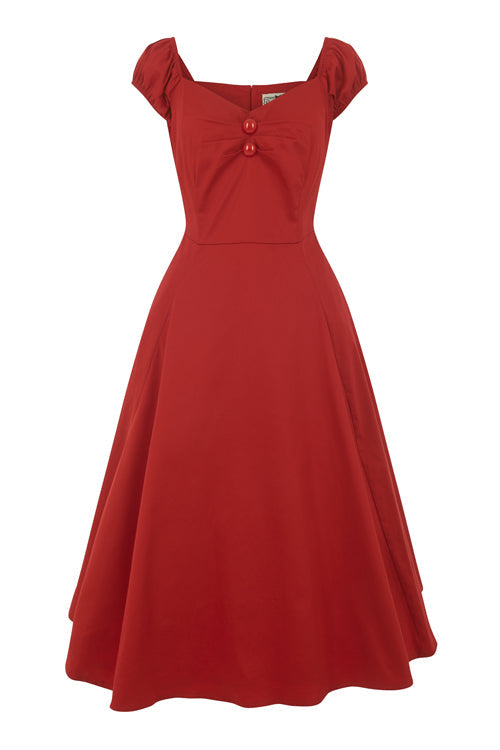 Collectif Dolores Doll Classic Cotton Swing Dress in Red Christmas Party Time