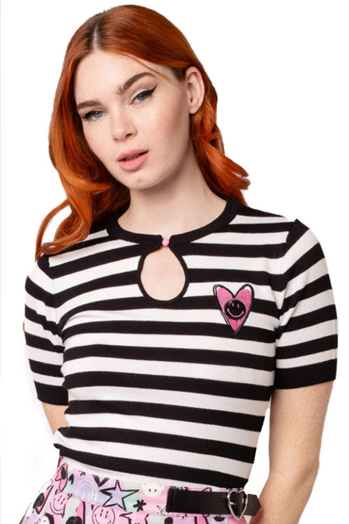 Hell Bunny Robbie Top Knit Jumper with Stripes Smiley Collab