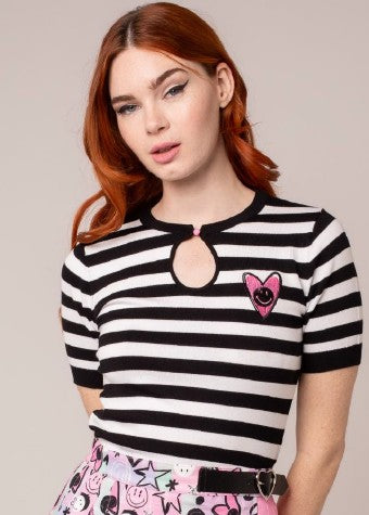 Hell Bunny Robbie Top Knit Jumper with Stripes Smiley Collab
