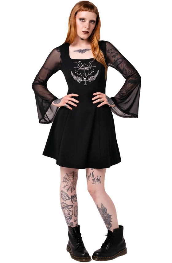 Hell Bunny Russula Dress with Mushroom Embroidery