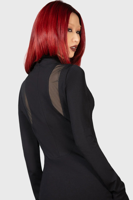 Killstar Shadows Dress with Mesh and Buckle Detail Bodycon Cybergoth