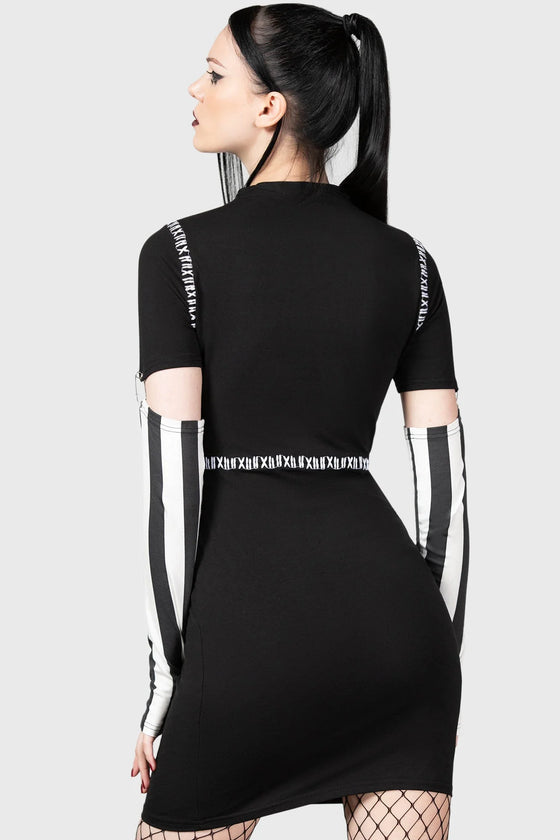 Killstar Stripe and Stitch Dress with Detatchable Sleeves Halloween Frankenstein Bodycon