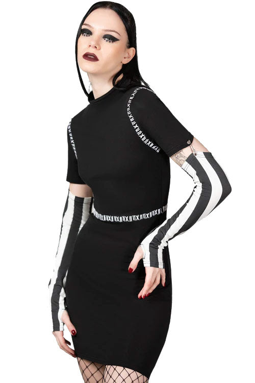 Killstar Stripe and Stitch Dress with Detatchable Sleeves Halloween Frankenstein Bodycon