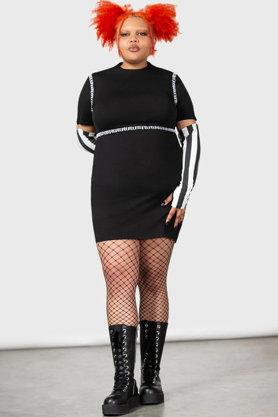 Killstar Stripe and Stitch Dress with Detatchable Sleeves Halloween Frankenstein Bodycon