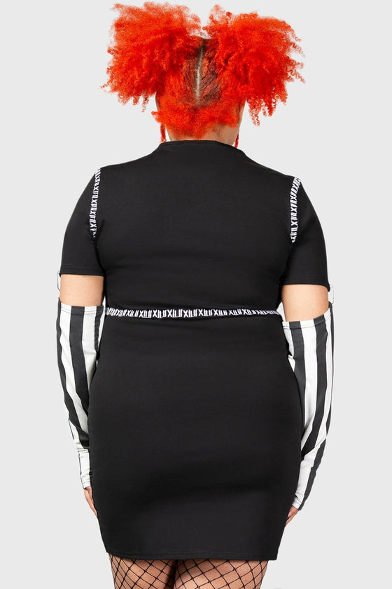 Killstar Stripe and Stitch Dress with Detatchable Sleeves Halloween Frankenstein Bodycon