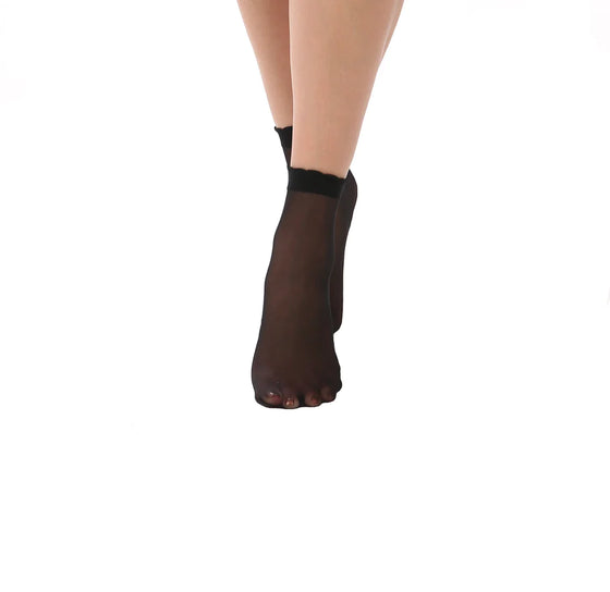 Pamela Mann Sheer Black Ankle Socks with Frill