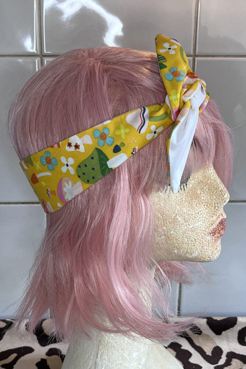 Reversible Wired Headband in Mushroom Print and White