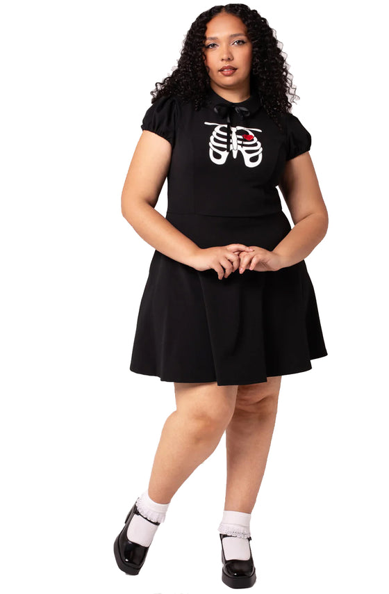 Hell Bunny Skeleton Girl Dress with Printed and Embroidered Details Halloween