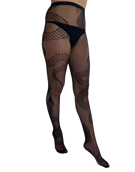 Pamela Mann Hosiery Fishnet Snake Tights in Black