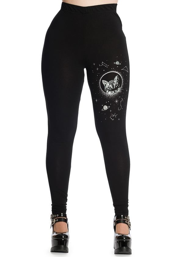 Banned Alternative Space Cat Leggings in Black STRETCHY