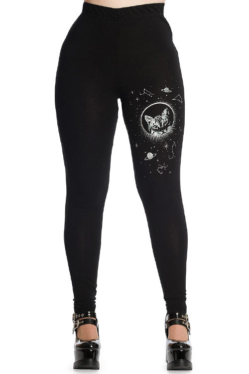 Banned Alternative Space Cat Leggings in Black STRETCHY