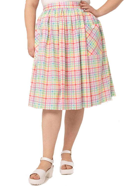 Hell Bunny Suzon Skirt Rainbow Gingham Plaid Check
