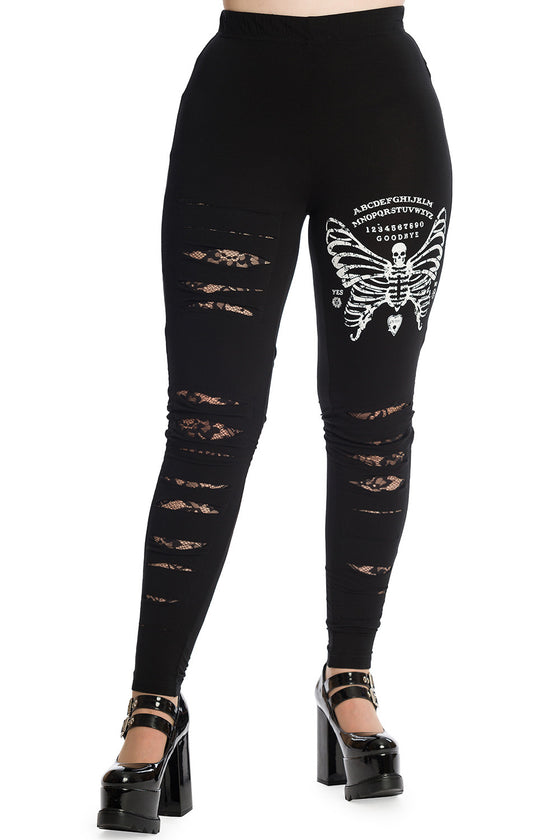 Banned Butterfly Skeleton Leggings in Black with Lace Slash detail STRETCHY