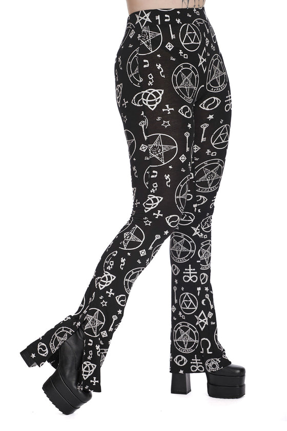 Banned Vixen Noir Flared Leggings with Runic Pattern
