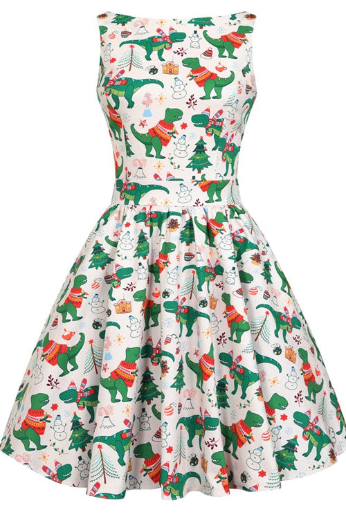 Lady Vintage Tea Dress in Festive Rex Print Christmas