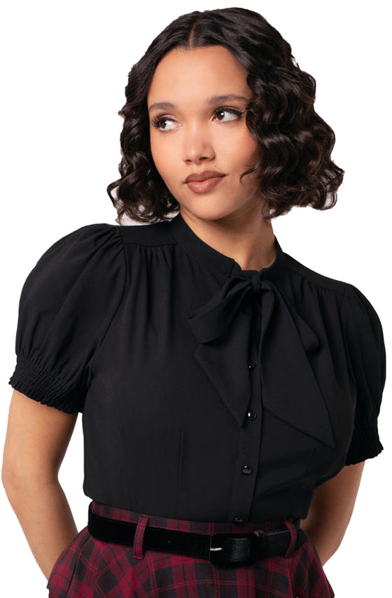 Hell Bunny Turner Blouse in Black Wardrobe Staple - Pre-order Estimated dispatch 29 August 2025