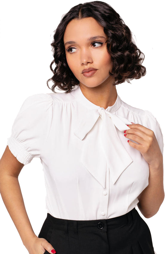 Hell Bunny Turner Blouse in Ivory Wardrobe Staple - Pre-order Estimated dispatch 29 August 2025