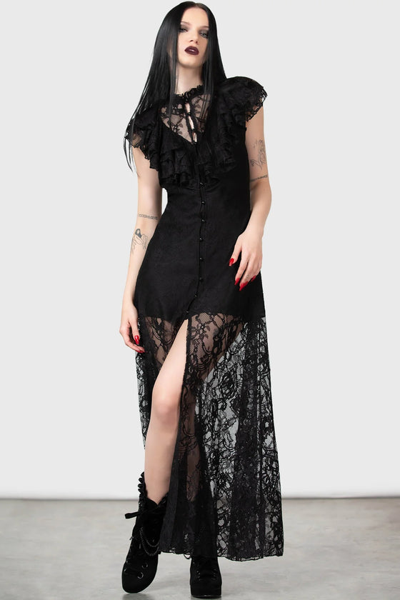 Killstar Vampires Ball Maxi Dress Floaty Lace with Ruffles Classic Goth