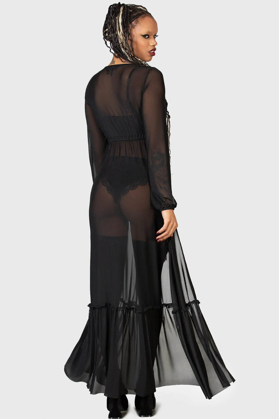 Killstar Widows Tears Black Mesh Robe with Flocked Detail Sexy Femme Fatale