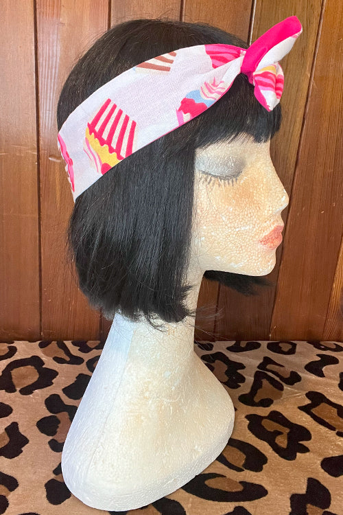 Reversible Wired Headband in Cupcake Print & Pink