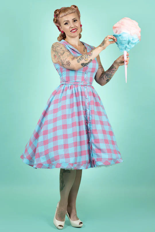 Dolly & Dotty Maverick Shirt Dress in Pink and Blue Check Tartan