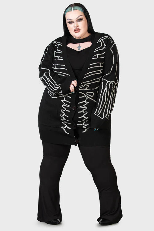 Killstar Your Remains Oversized Knit Cardigan Unisex Skeleton