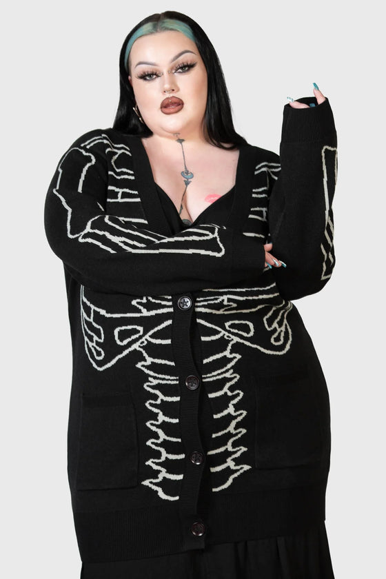 Killstar Your Remains Oversized Knit Cardigan Unisex Skeleton