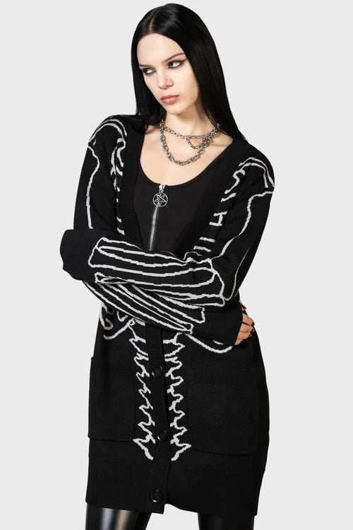 Killstar Your Remains Oversized Knit Cardigan Unisex Skeleton