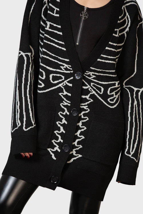 Killstar Your Remains Oversized Knit Cardigan Unisex Skeleton