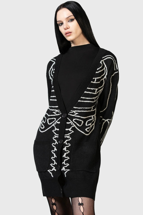 Killstar Your Remains Oversized Knit Cardigan Unisex Skeleton