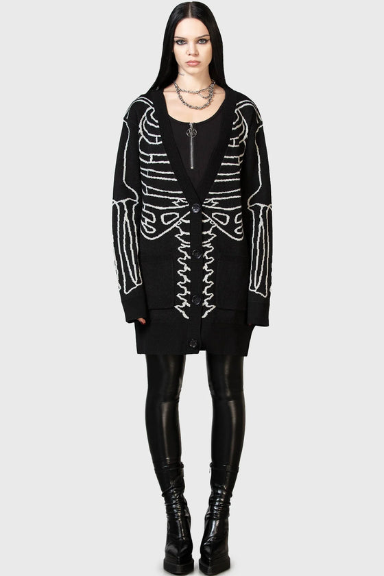 Killstar Your Remains Oversized Knit Cardigan Unisex Skeleton