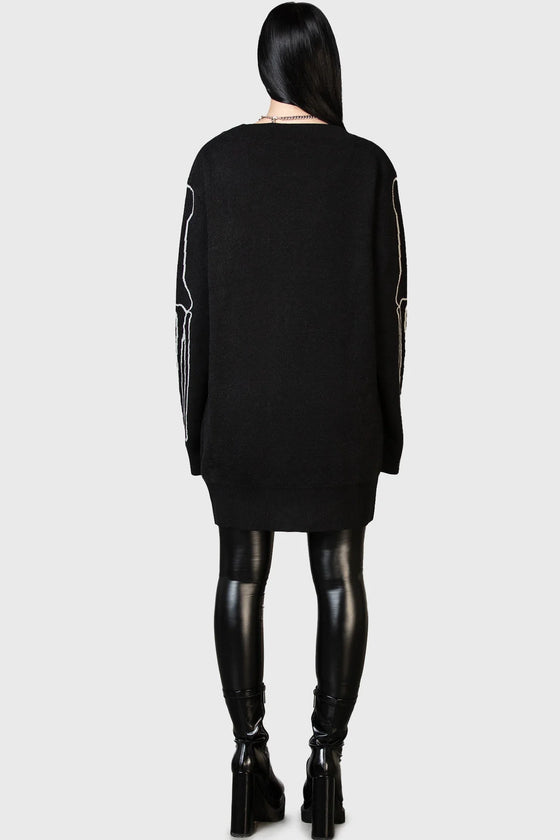 Killstar Your Remains Oversized Knit Cardigan Unisex Skeleton