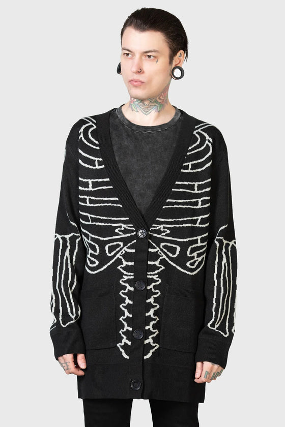 Killstar Your Remains Oversized Knit Cardigan Unisex Skeleton