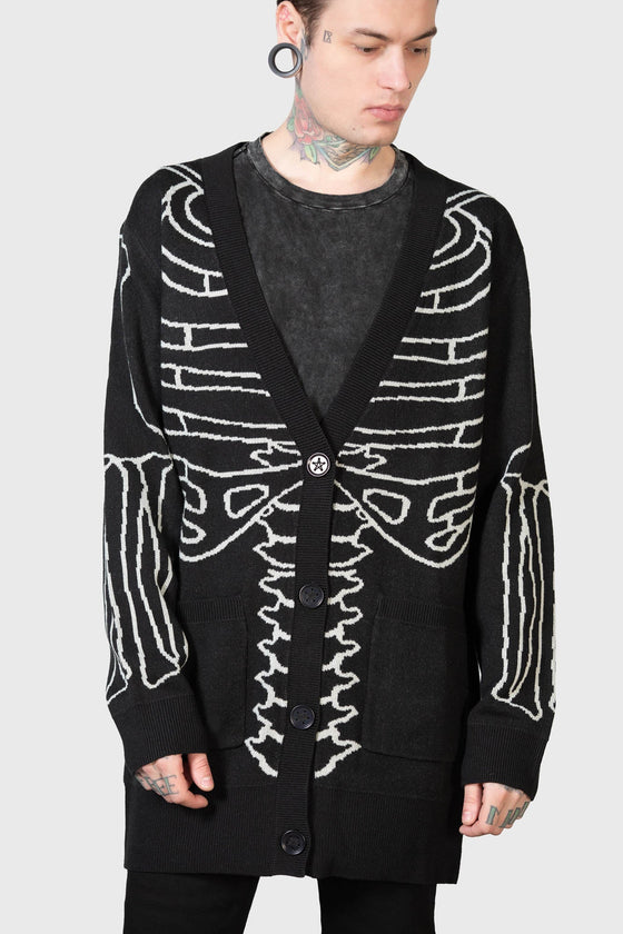 Killstar Your Remains Oversized Knit Cardigan Unisex Skeleton