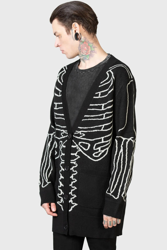 Killstar Your Remains Oversized Knit Cardigan Unisex Skeleton