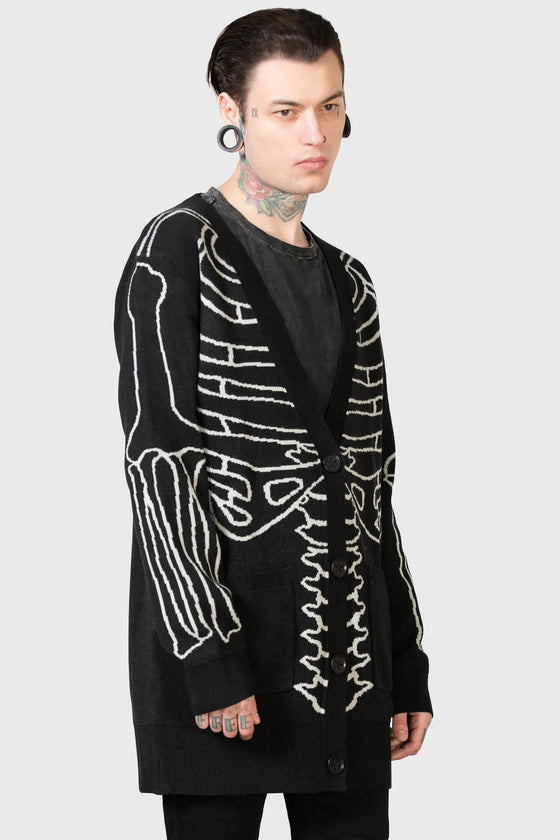 Killstar Your Remains Oversized Knit Cardigan Unisex Skeleton