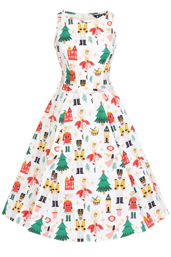 Lady Vintage Hepburn Dress in Nutcracker Print Christmas