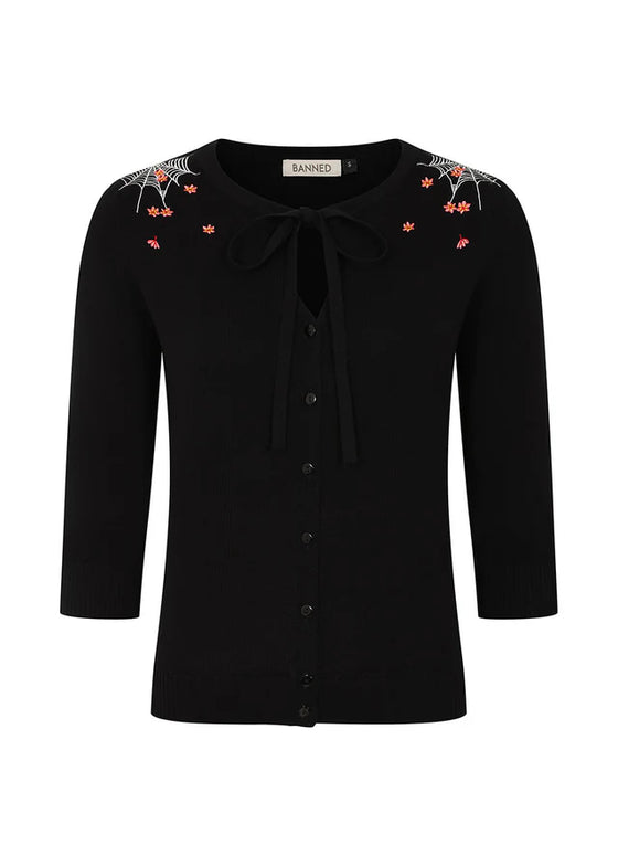 Banned Retro Mia Cardigan in Spiderweb Blossom Design