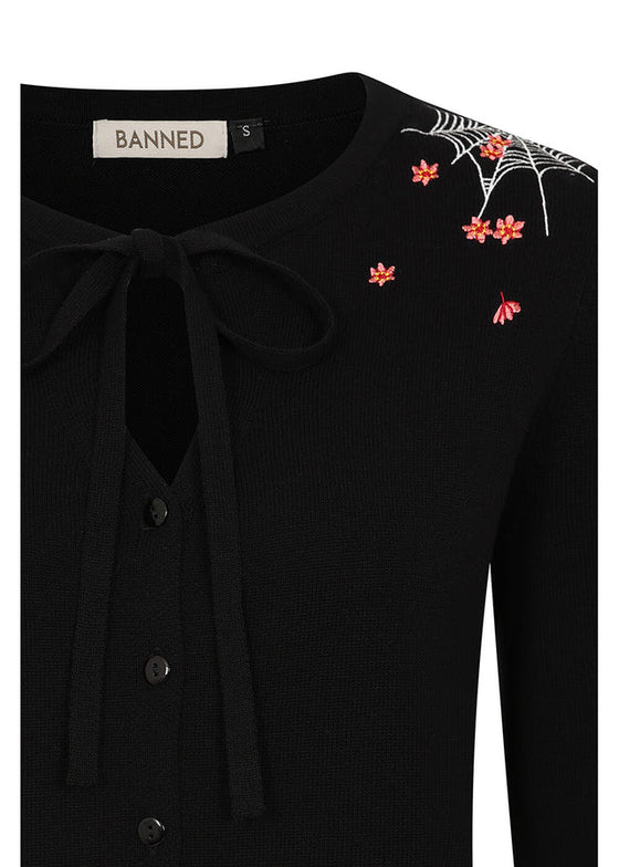 Banned Retro Mia Cardigan in Spiderweb Blossom Design
