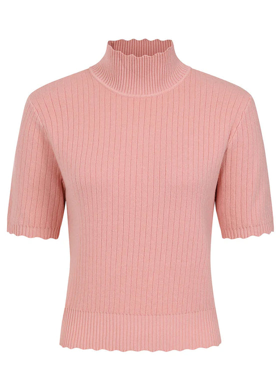 Banned Retro Jane Sweet Scalloped Polo Knit Jumper in Blush Pink Wardrobe Staple