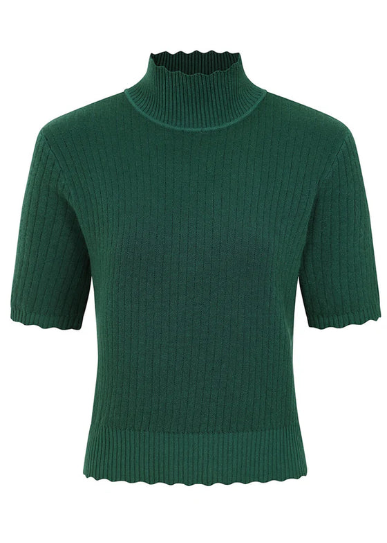 Banned Retro Jane Sweet Scalloped Polo Knit Jumper in Green Wardrobe Staple
