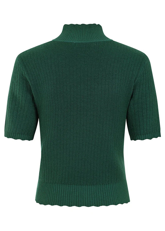 Banned Retro Jane Sweet Scalloped Polo Knit Jumper in Green Wardrobe Staple